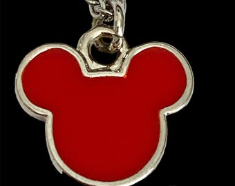 Vintage Disney Mickey Mouse Ears Necklace Icon Charm Red Enamel Disneyana 18"