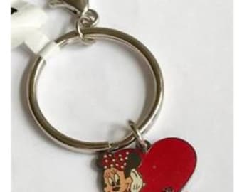 Vintage Disney Minnie Mouse Heart Bow Keychain Purse Charm Zipper Pull Mickey Disneyana Mothers Day Valentines Day Gift Signed Charms