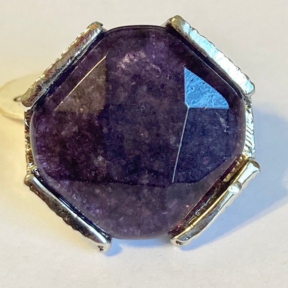 Vintage Purple Amethyst Cocktail Ring Chunky Hexa… - image 2