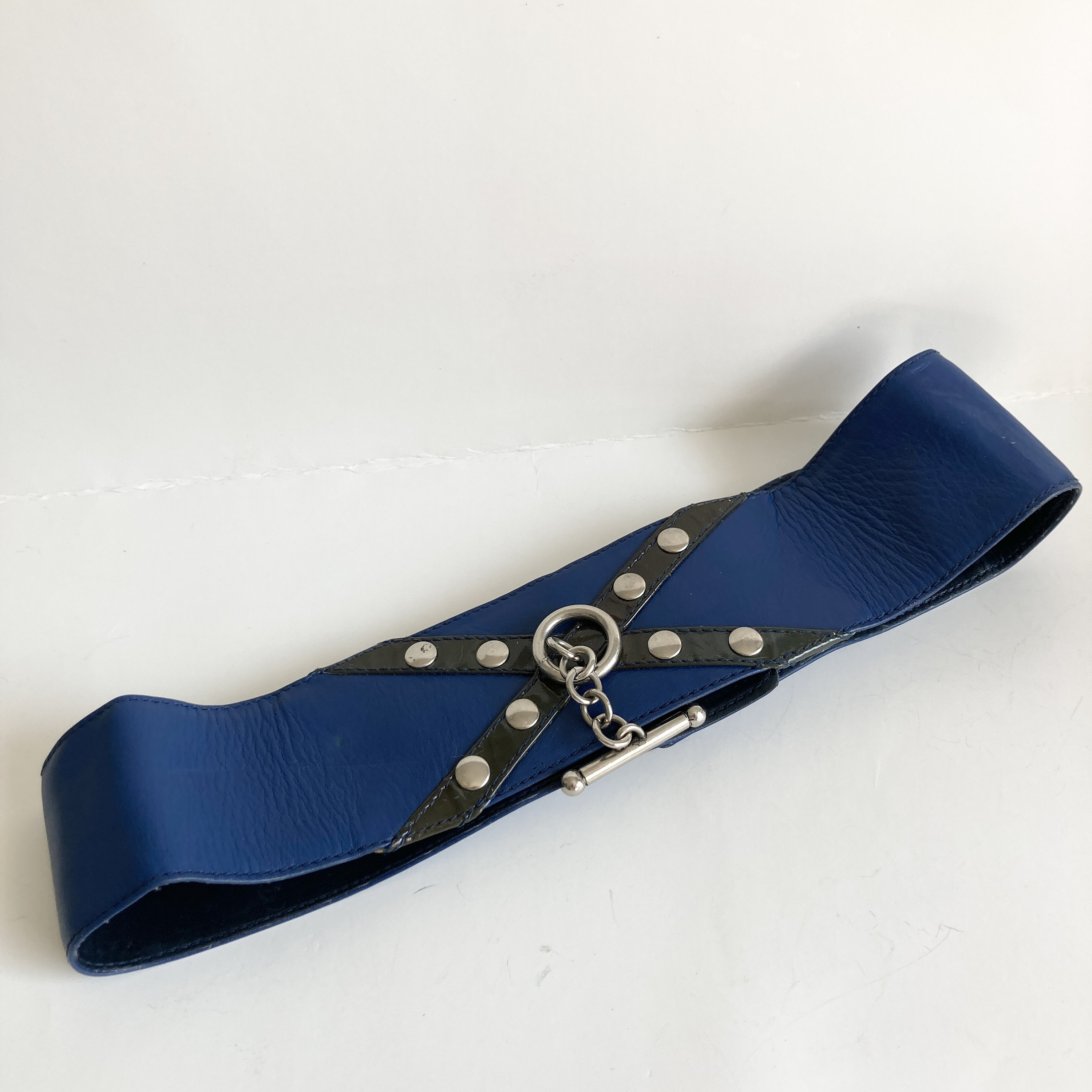 Vintage Ugo Correani Royal Blue Italian Leather Wide Belt  display picture 1