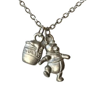 Vintage Disney Winnie The Pooh Hunny Pot Necklace Charm 18" Silver Disneyana