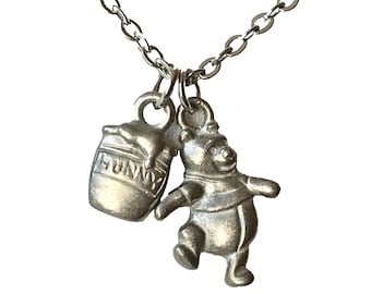 Colgante vintage de Disney de Winnie the Pooh con forma de olla de miel, 45 cm (18 pulgadas), plata, Disneyana