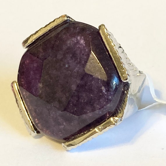 Vintage Purple Amethyst Cocktail Ring Chunky Hexa… - image 5