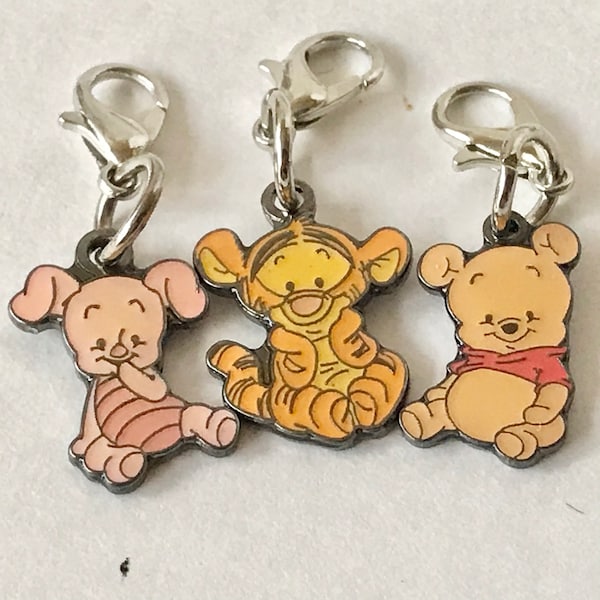 Vintage Disney Charm 3 Charms Lot Winnie The Pooh Tigger Piglet Disneyana Zipper Pull Handbag Backpack Purse Charm Signed Charms Enamel