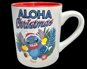 Vintage Disney Lilo and Stitch ALOHA Christmas Coffee Mug Cup Ceramic Ohana