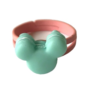 Vintage Disney Mickey Mouse Ears Ring Size 5 6 7 Macaroon Snacks Pink Aqua Signed