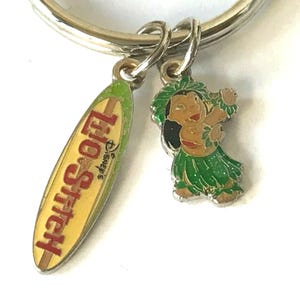 Vintage Disney Lilo & Stitch Keychain Keyring Aulani Ohana Disneyana Signed Charms Hawaii Disney Resort Aloha Surfboard Hula Skirt