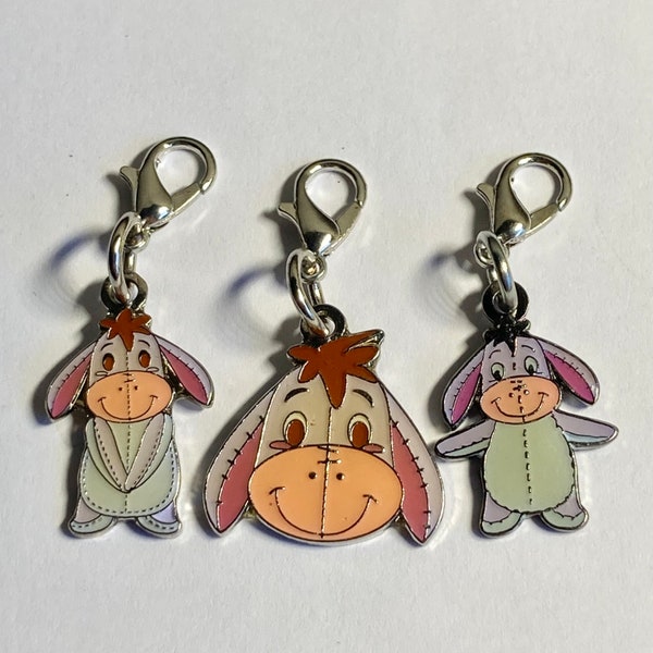 Vintage Disney Eeyore Pooh Charm Lot of 3 Charms Purse Zipper Pull Clip On for Bracelet Signed Charms Disneyana