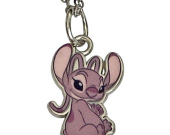 Vintage Disney Angel Lilo & Stitch Charm Necklace 18" Signed Ohana Girlfriend