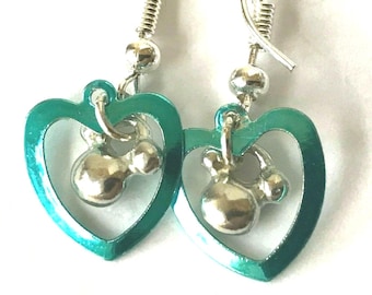 Vintage Disney Mickey Mouse Icon Ears Earrings Blue Heart Disneyana Silver Plated Dangle Charms