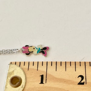 Vintage Disney Minnie Mouse Charm Necklace Pink Bow Enamel Disneyana 18" Stainless steel Chain Signed Charms image 9