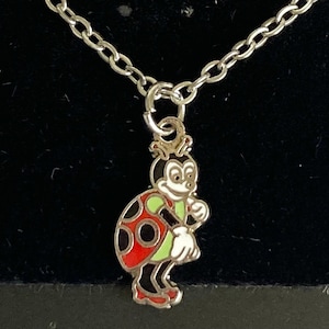 Vintage Disney Francis Ladybug Necklace It&#39;s a Bugs Life Charm Enamel 18&quot; Chain