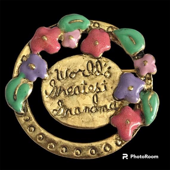 Vintage Grandmother Flower Circle Brooch Pin Gold… - image 2