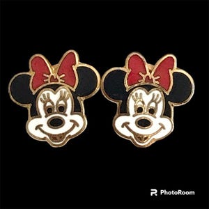Vintage Disney Minnie Mouse Earrings Post Stud Pierced Disneyana Signed Charms image 2