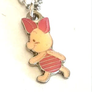 Vintage Disney Piglet Necklace Winnie The Pooh Charm 18&quot; Silver Tone Disneyana Signed Charms Disney Babies