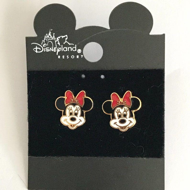 Vintage Disney Minnie Mouse Earrings Post Stud Pierced Disneyana Signed Charms image 5