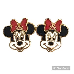 Vintage Disney Minnie Mouse Earrings Post Stud Pierced Disneyana Signed Charms image 1