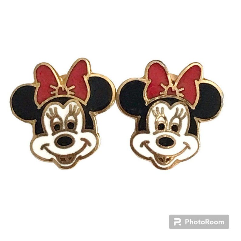 Vintage Disney Minnie Mouse Earrings Post Stud Pierced Disneyana Signed Charms image 1