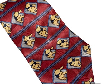 Vintage Disney Winnie the Pooh Bear Mens Neck Tie 100 Acre Woods Burgundy Blue