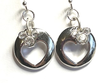 Vintage Disney Mickey Mouse Earrings Austrian Crystal Icon Ears Charms Silver Plated Signed Charms