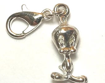 Vintage Silver Tweety Bird Charm Warner Bros. Clip On Zipper Pull Pendant Purse