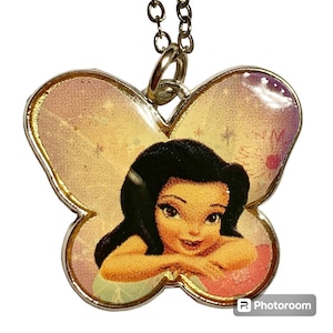 Vintage Disney Tinker Bell SilverMist Charm Necklace 18&quot; Chain Fairy Silver Tone