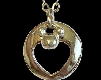 Vintage Disney Mickey Mouse Ears Heart Charm Necklace Stainless Steel 18" Chain Valentines Day Mothers Day Gift Love Heart