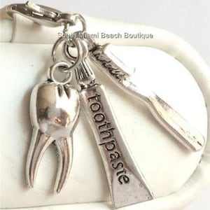 Silver Dental Charms Tooth Brush Paste Teeth Dentist Hygienist Assistant Gift