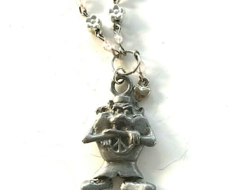 Vintage Taz Tazmanian Devil Pendant Necklace 18" Flower Chain Looney Toons