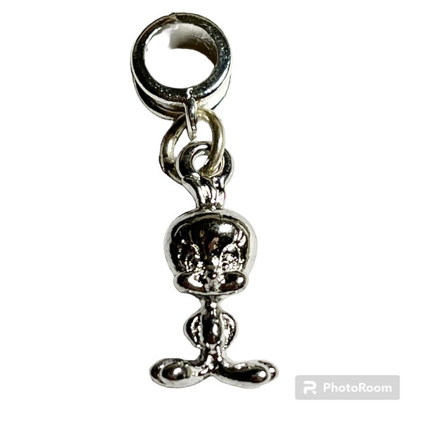 Vintage Tweety Bird Charm European Slider Bead for Bracelet Necklace Silver tone