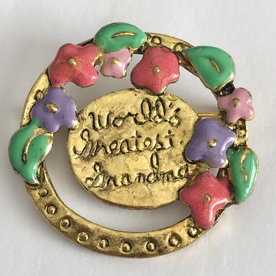 Vintage Grandmother Flower Circle Brooch Pin Gold… - image 5