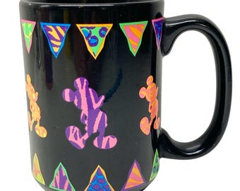 Vintage Disney Parks Mickey Mouse Safari Neon Coffee Mug Cup Animal Kingdom 16oz