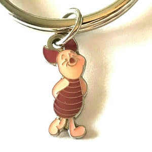 Vintage Disney Piglet Winnie the Pooh Keychain Keyring Vintage Disneyana Signed Pink Enamel Charms NWT