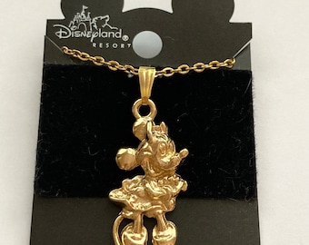 Vintage Disney Minnie Mouse Necklace Pendant Plated 20" Gold Tone Chain Disneyana Mickey