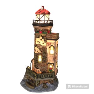 Vintage Christmas Luminary Lighthouse Lamp Santa&#39;s Workbench Collection 2002