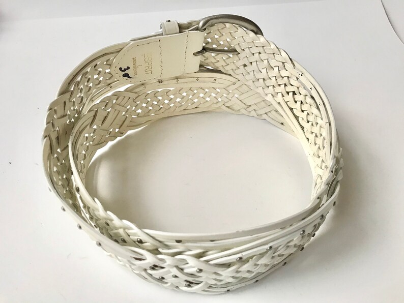 Vintage Womens Esprit Boho Chic White Riveted Leather Belt Size Large L