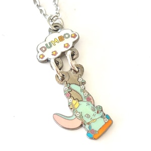 Vintage Disney Dumbo Elephant Charm Necklace 18" Disneyana Disneyland Signed Charms