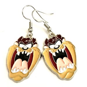 Vintage Taz Tasmanian Devil Charm Earrings Warner Bros. Vintage Looney Tunes Dangle Tazmanian Devil