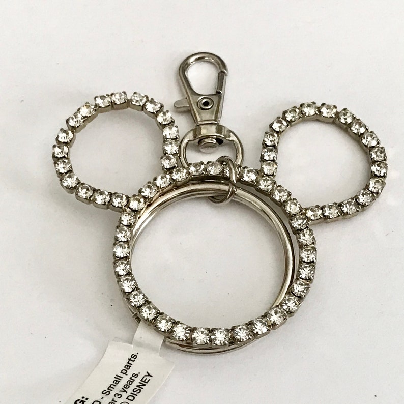 Vintage Disney Rhinestone Mickey Mouse Ears Keychain Purse Charm Zipper Pull Disneyana