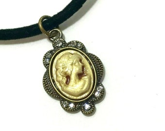 Antique Gold Cameo Necklace 18" Choker Plated Vintage Victorian Style