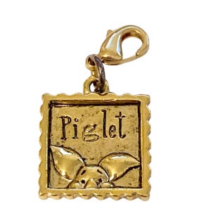 Vintage Disney Piglet Clip On Charm Gold Plated Zipper Purse Winnie the Pooh