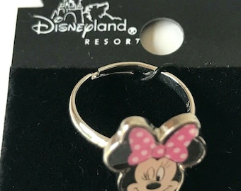 Vintage Disney Minnie Mickey Mouse Ring Size 4 5 Pink Dots Bow Disneyana Signed Inside Pinkie Ring