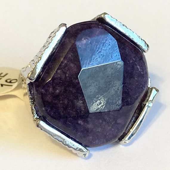 Vintage Purple Amethyst Cocktail Ring Chunky Hexa… - image 1