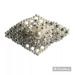 Barrette à cheveux vintage en perles synthétiques blanches, 3&quot; des années 80, cheveux longs nuptiale élégants