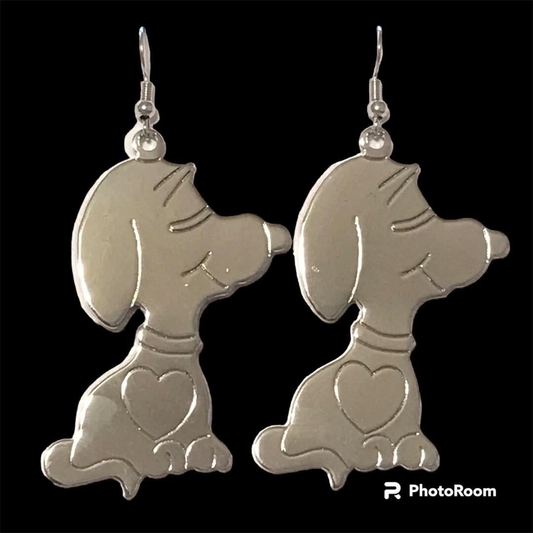 Vintage Snoopy Earrings Silver Plated Peanuts Cartoon Dangle Dog USA ...