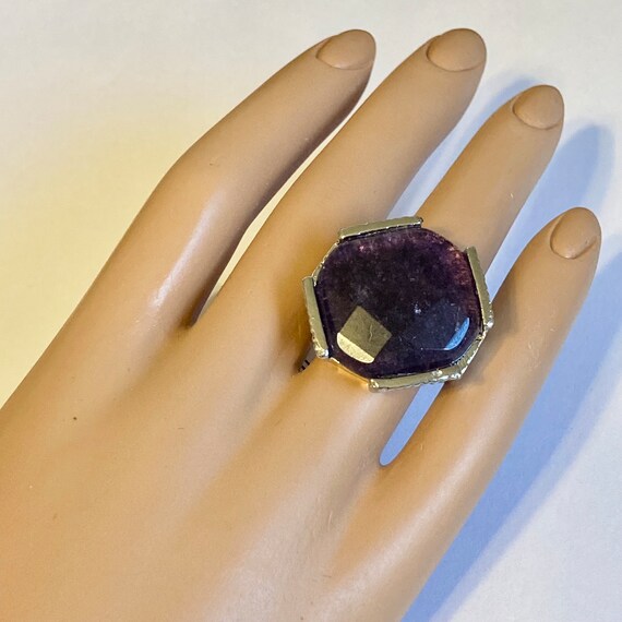 Vintage Purple Amethyst Cocktail Ring Chunky Hexa… - image 3