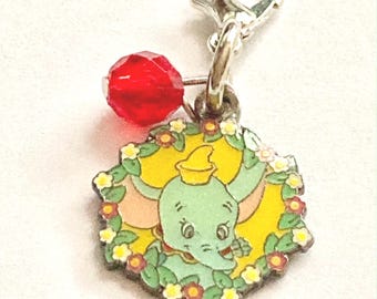 Colgante vintage de elefante Dumbo de Disney con clip para tirador de cremallera de bolso de Disneyana Disneyland, dije estampado, colgante de cuentas