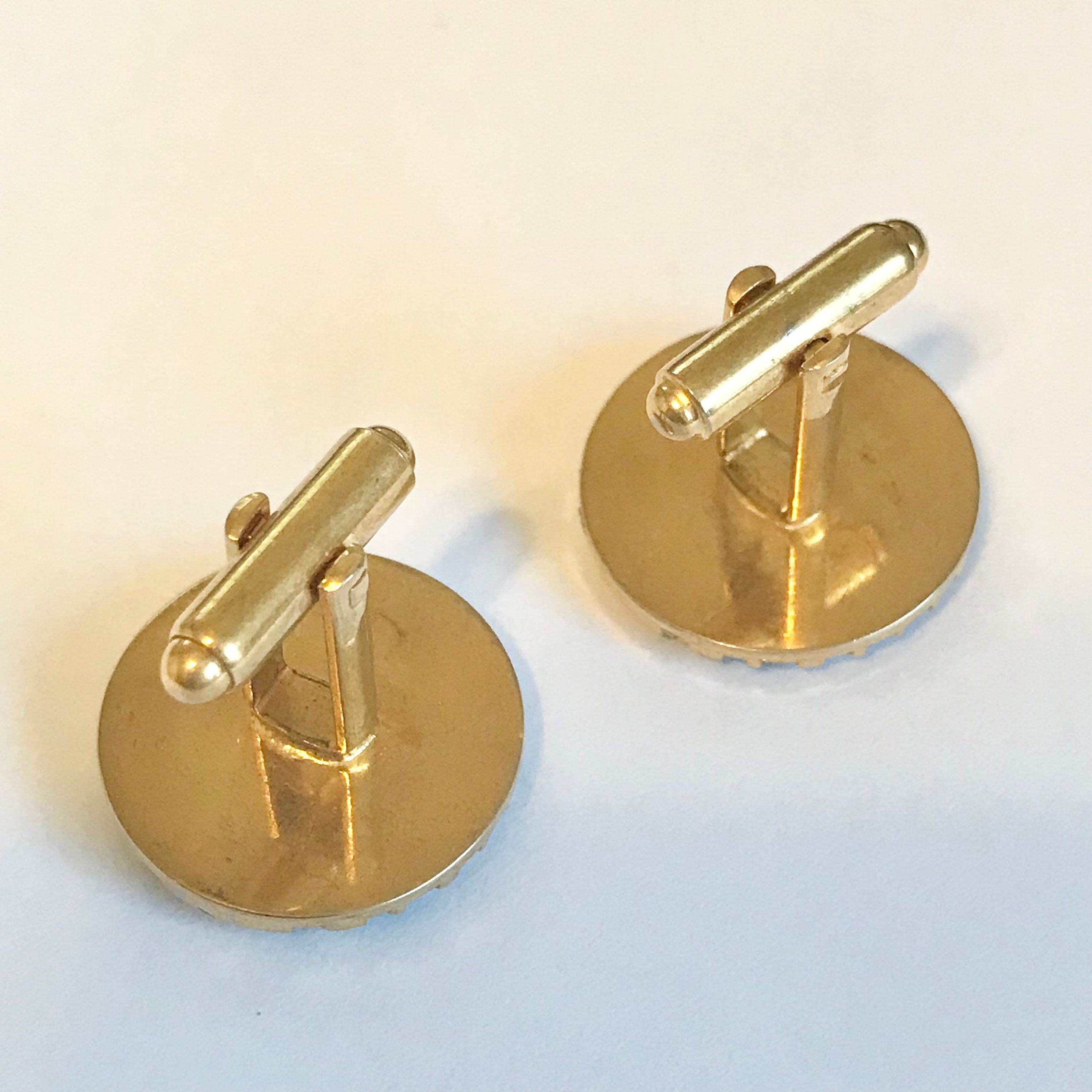 Boutons De Manchette Vintage Signés Dante - Or Texturé, Pierre, Occasion, Pour Look élégant Rétro
