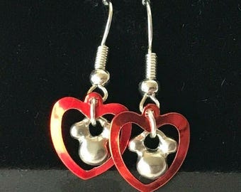 Vintage Disney Parks Mickey Mouse Icon Ears Earrings Red Heart Disneyana Silver Plated