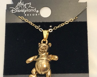 Vintage Gold Winnie The Pooh Necklace Pendant Plated 18" Disneyana Charm